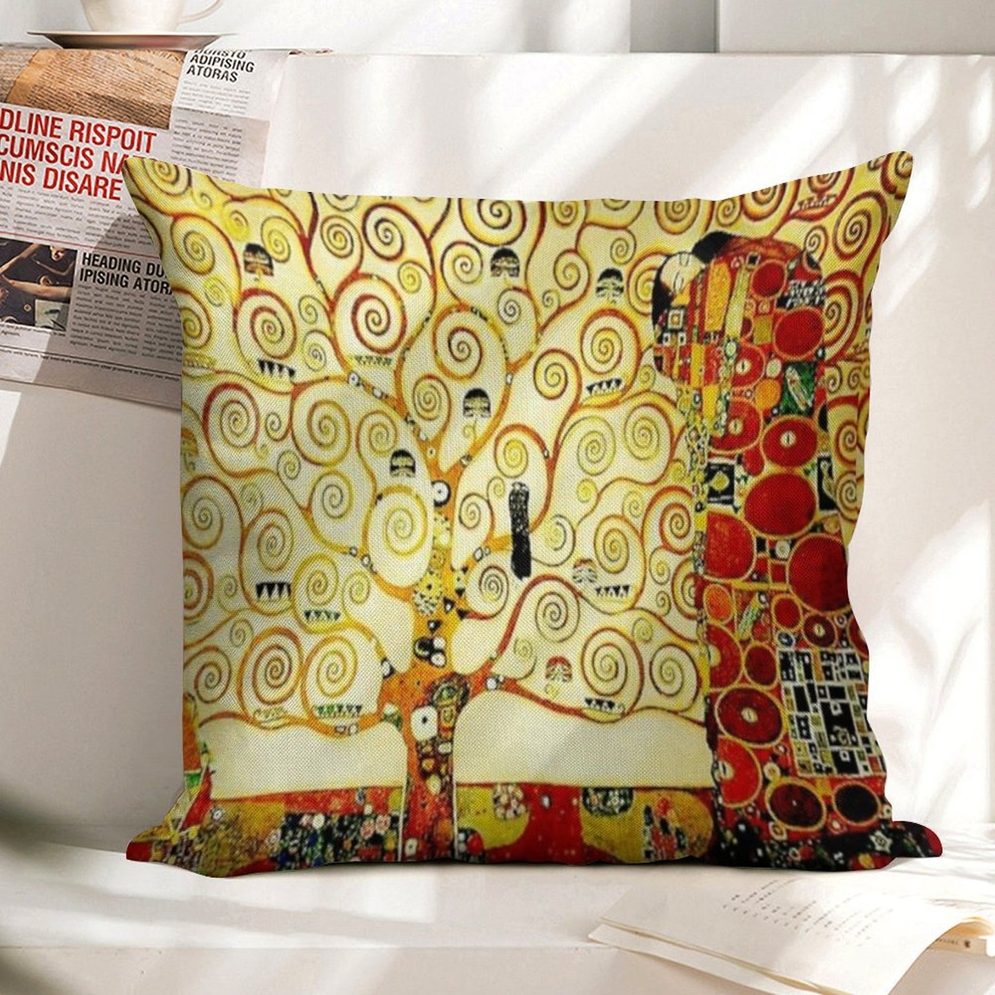 The Tree of Life by Gustav Klimt Art Nouveau Symbolism Linen Throw Pillow Cover