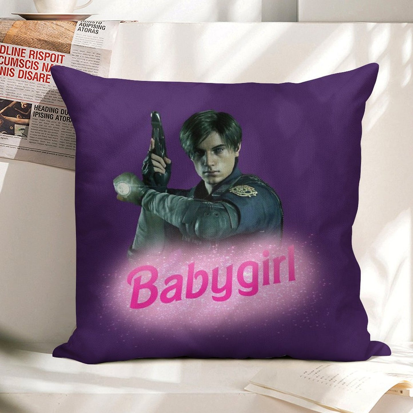 Leon Kennedy Babygirl Linen Throw Pillow Cover