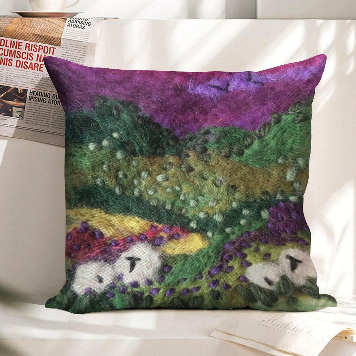 Print ONLY - North York Moors Felted Textile Art Linen Throw Pillow Cover