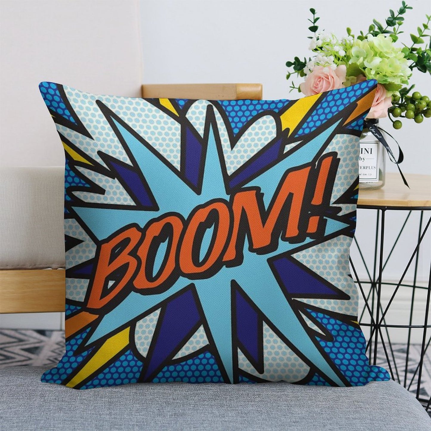BOOM Comic Book Pop Art Modern Fun Retro Linen Throw Pillow Cover