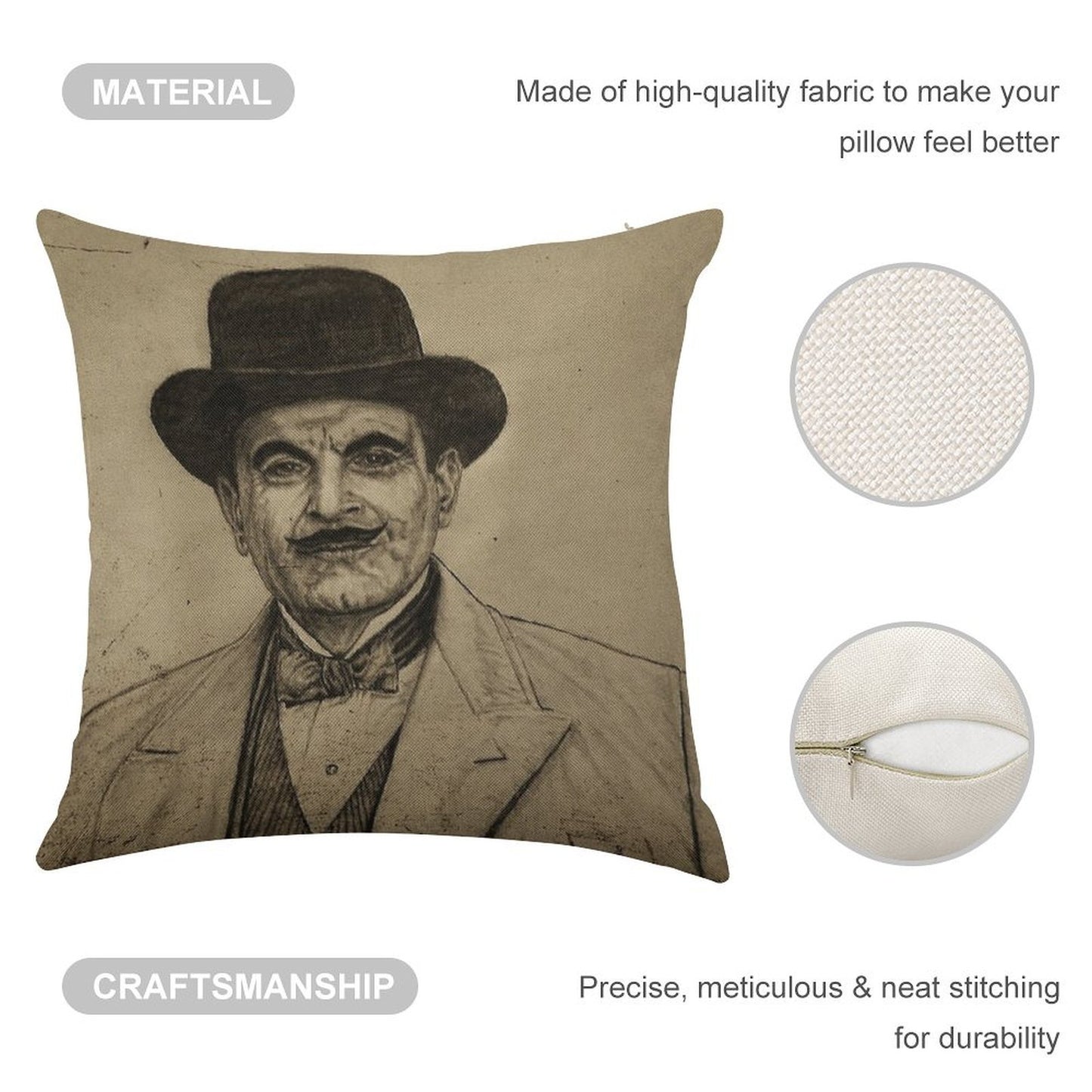 Hercule Poirot (David Suchet) Linen Throw Pillow Cover