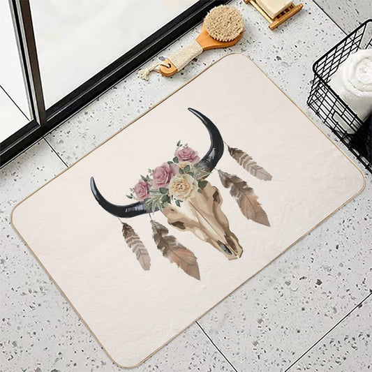 Cow Skull And Crown Leaves And Butterflies Bath Mat