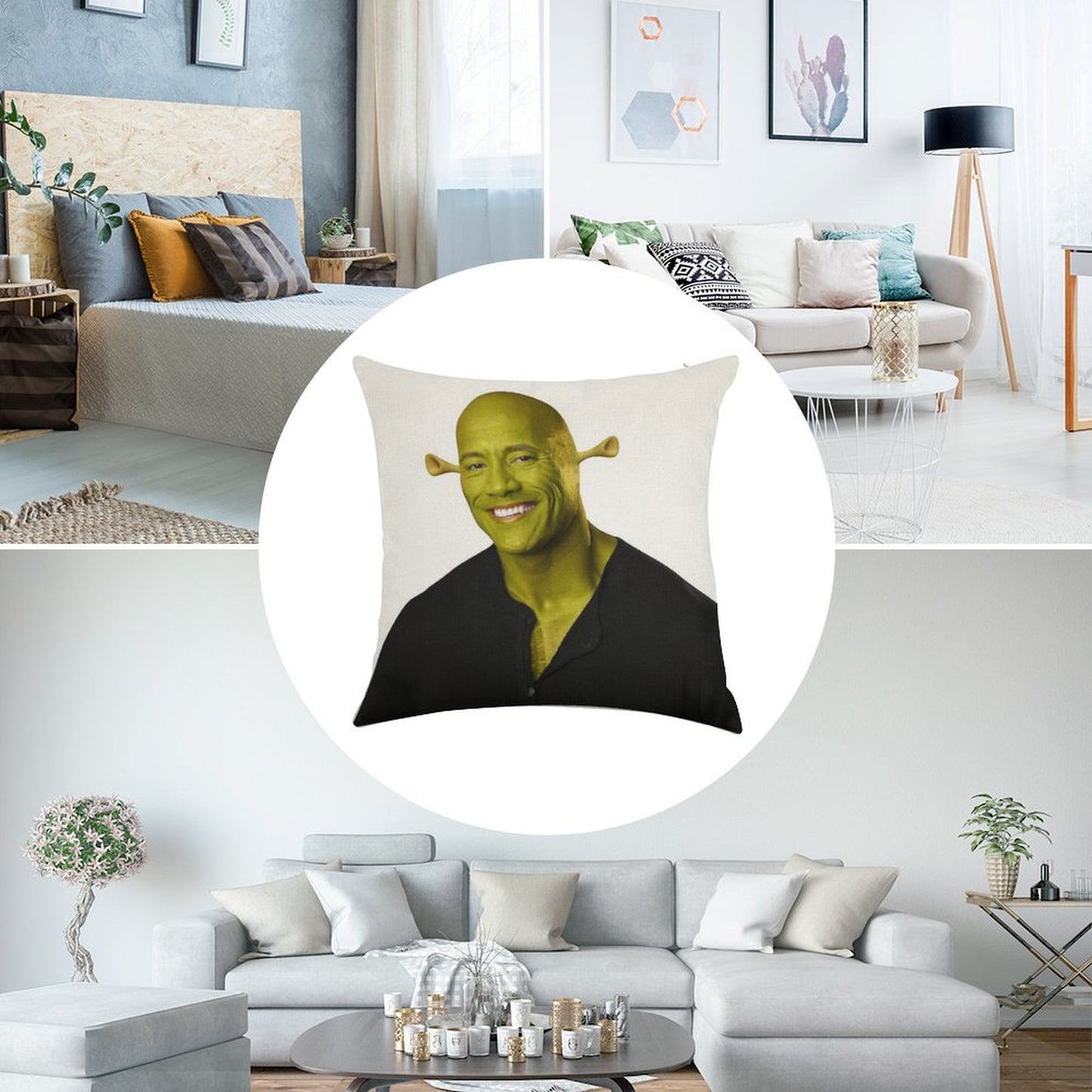 Shrek - Dwayne The Rock Johnson - Work of Art Linen Throw Pillow Cover