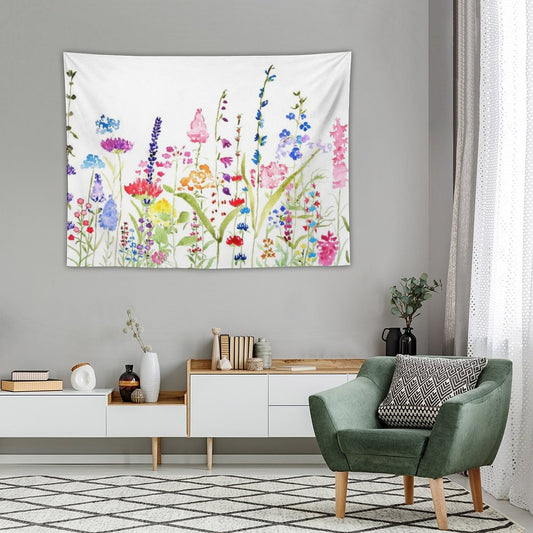 Hand Painted Colorful Wild Flower Field Tapestry