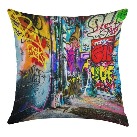 Street Art Linen Throw Pillow Cover