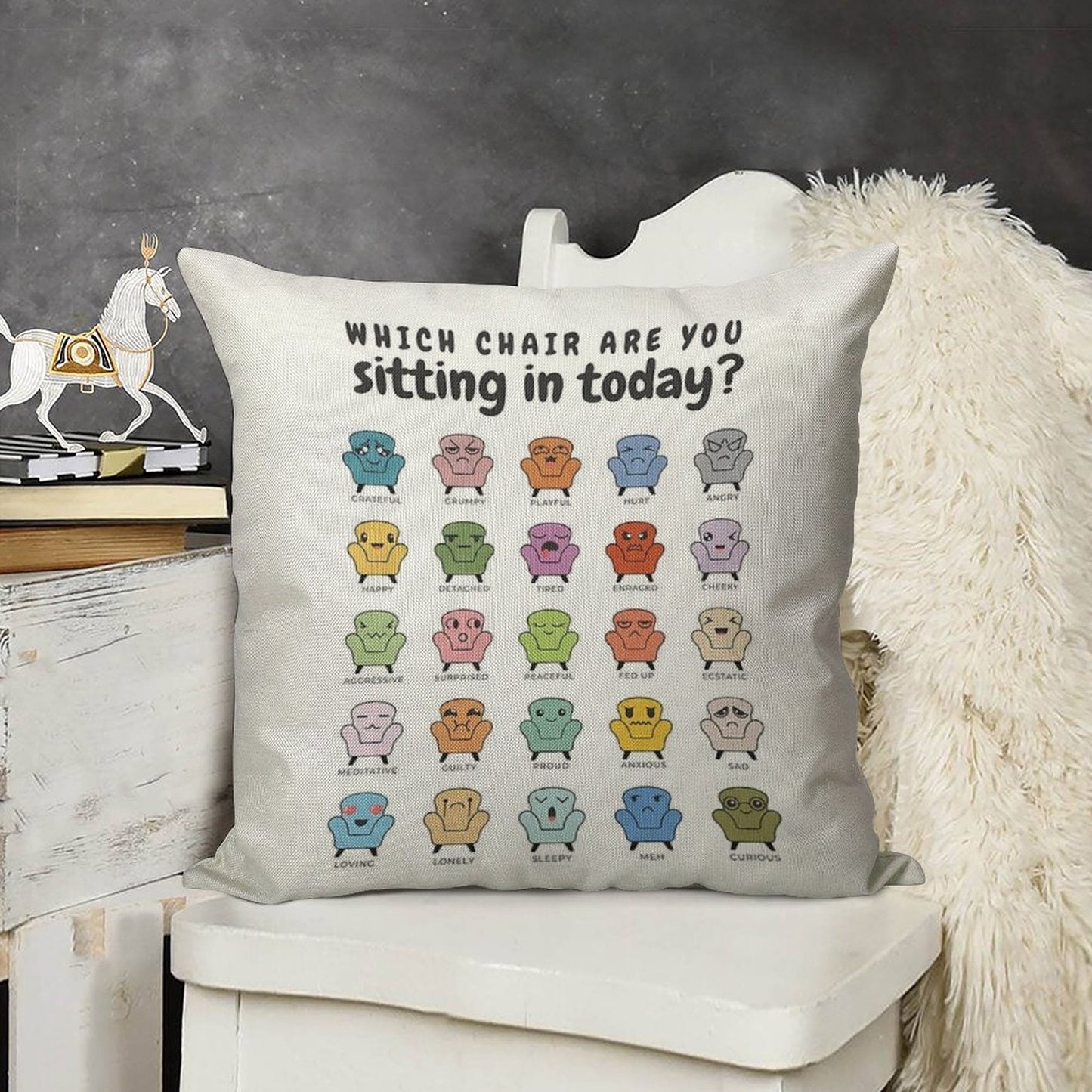 Chair Feelings, Emotions Chart, Mental Health, Therapy Office, Therapist Gift, Counsellor Tools, School Counselor, Mood Chart, S Linen Throw Pillow Cover