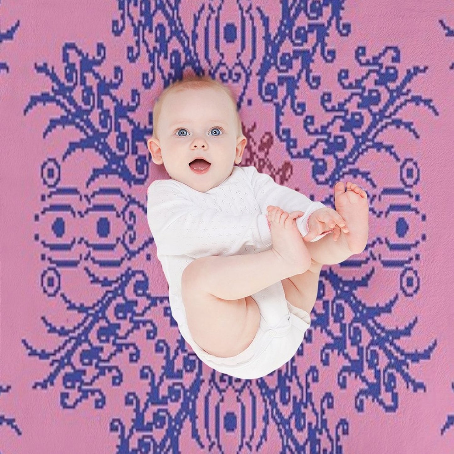Pink And Blue Floral Wreath Throw Blanket