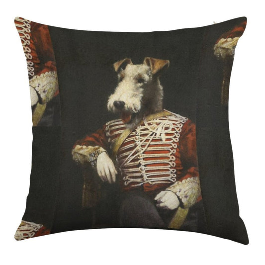 Victorian Fox Terrier In Uniform Linen Throw Pillow Cover