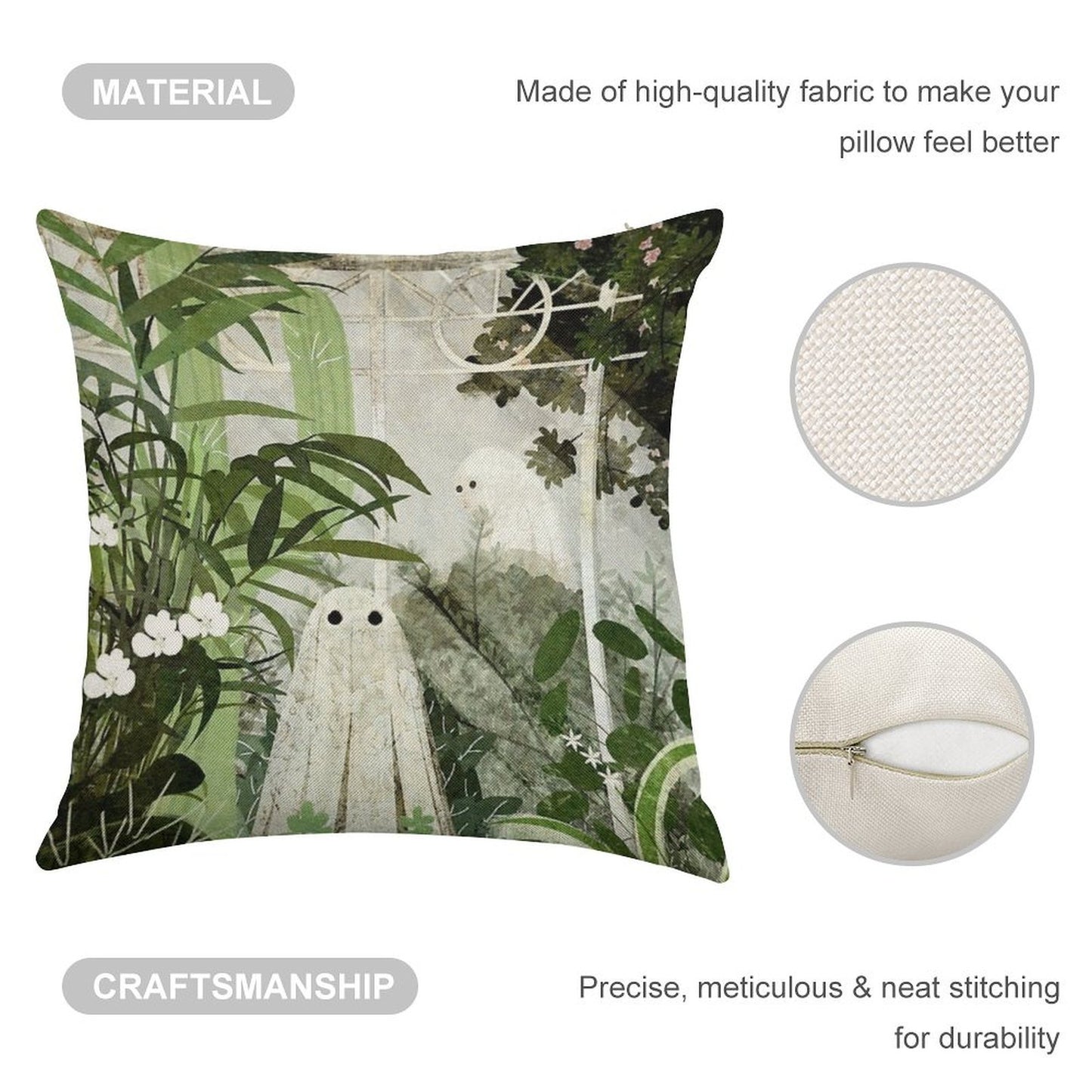 There's A Ghost in The Greenhouse Again Linen Throw Pillow Cover