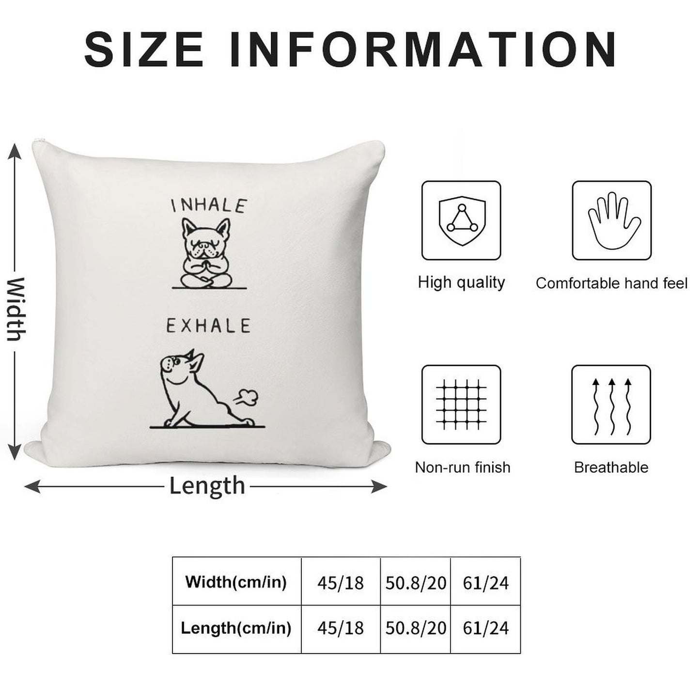 Inhale Exhale Frenchie Soft Reinforced Edging Throw Pillow