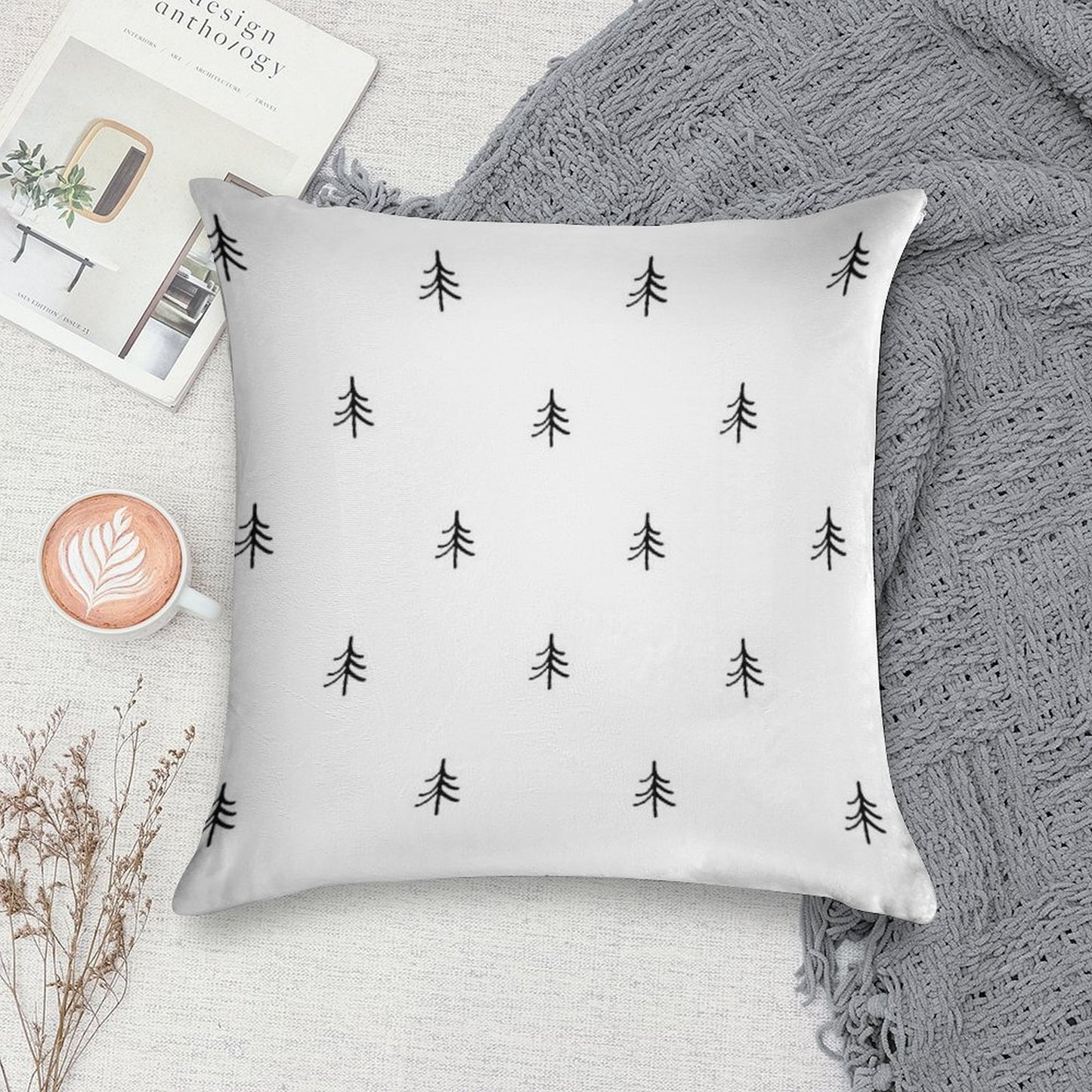 Minimalist Christmas Tree Black & White Pattern Soft Multiple Sizes Throw Pillow