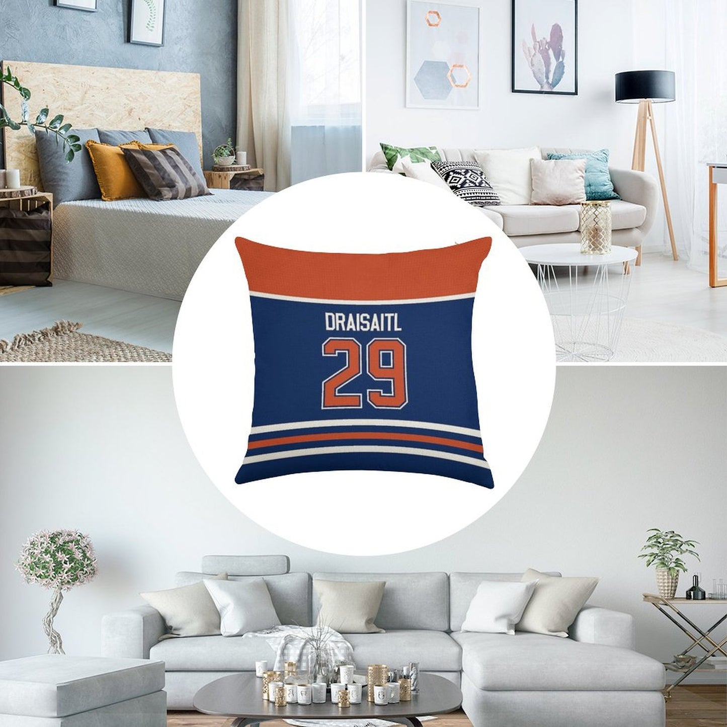 Edmonton Oilers Leon Draisaitl Home Jersey Back Phone Case Linen Throw Pillow Cover