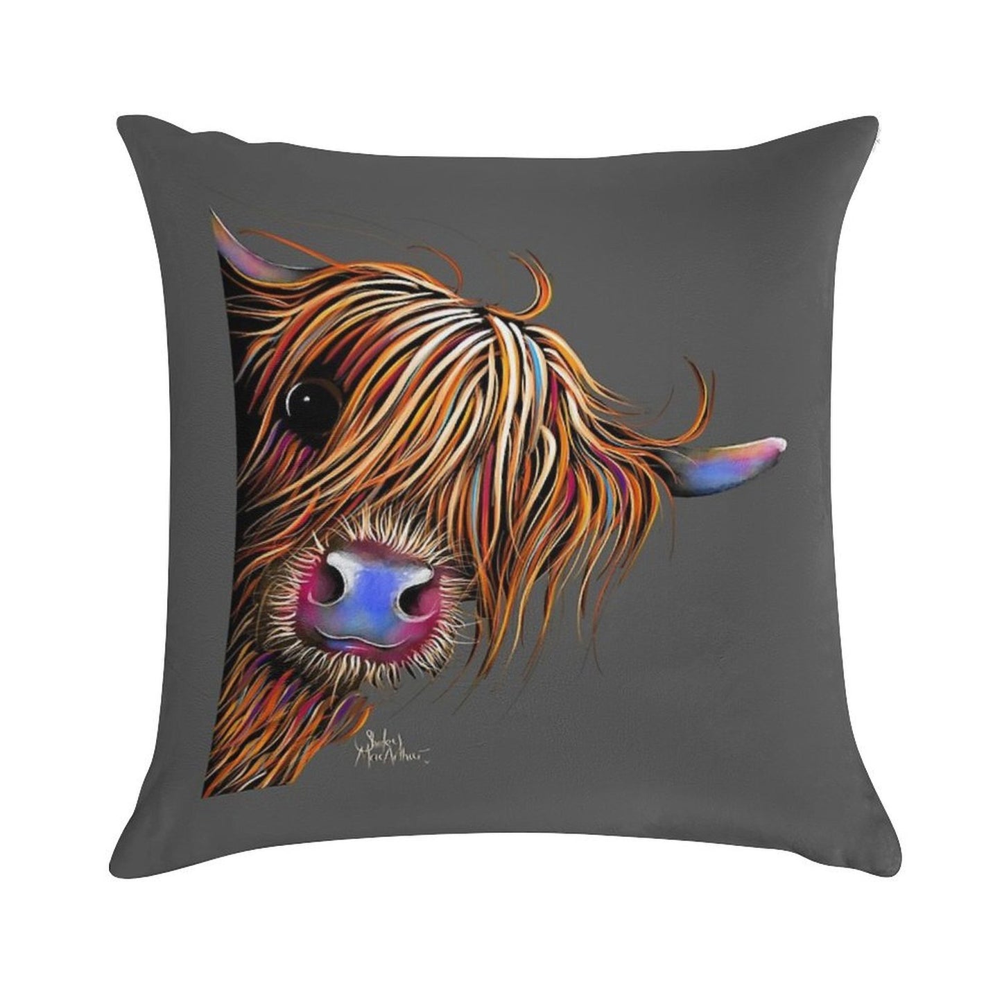 HiGHLaND CoW PRiNT SCoTTiSH ' SuGaR LuMP ON GReY ‘ BY SHiRLeY MacARTHuR Soft Anti-Pilling Throw Pillow