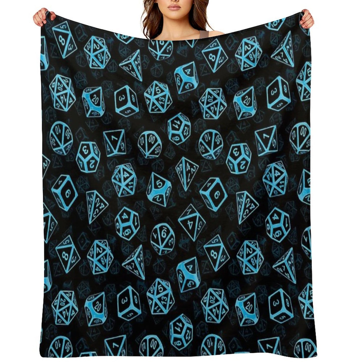 D20 Dice Set Pattern (Blue) Throw Blanket