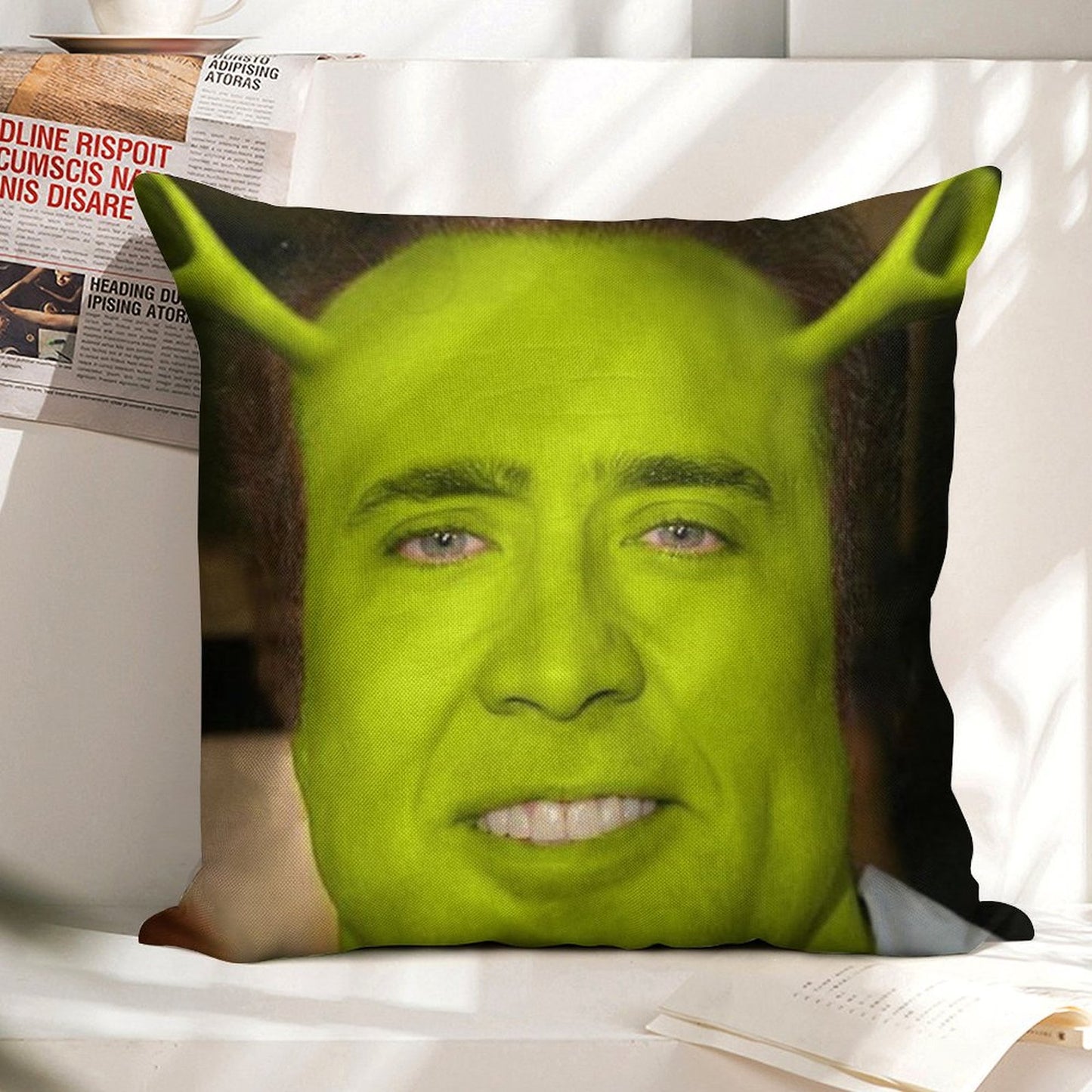Nicolas CageShrek Linen Throw Pillow Cover