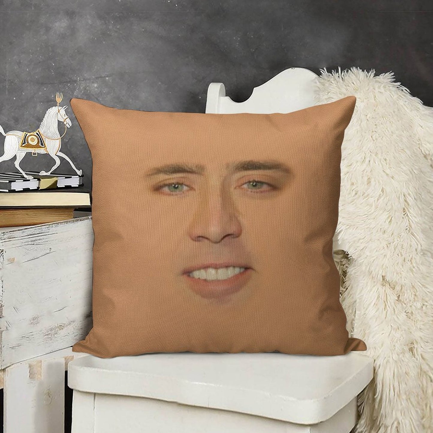 Nicolas Cage Full Face Linen Throw Pillow Cover