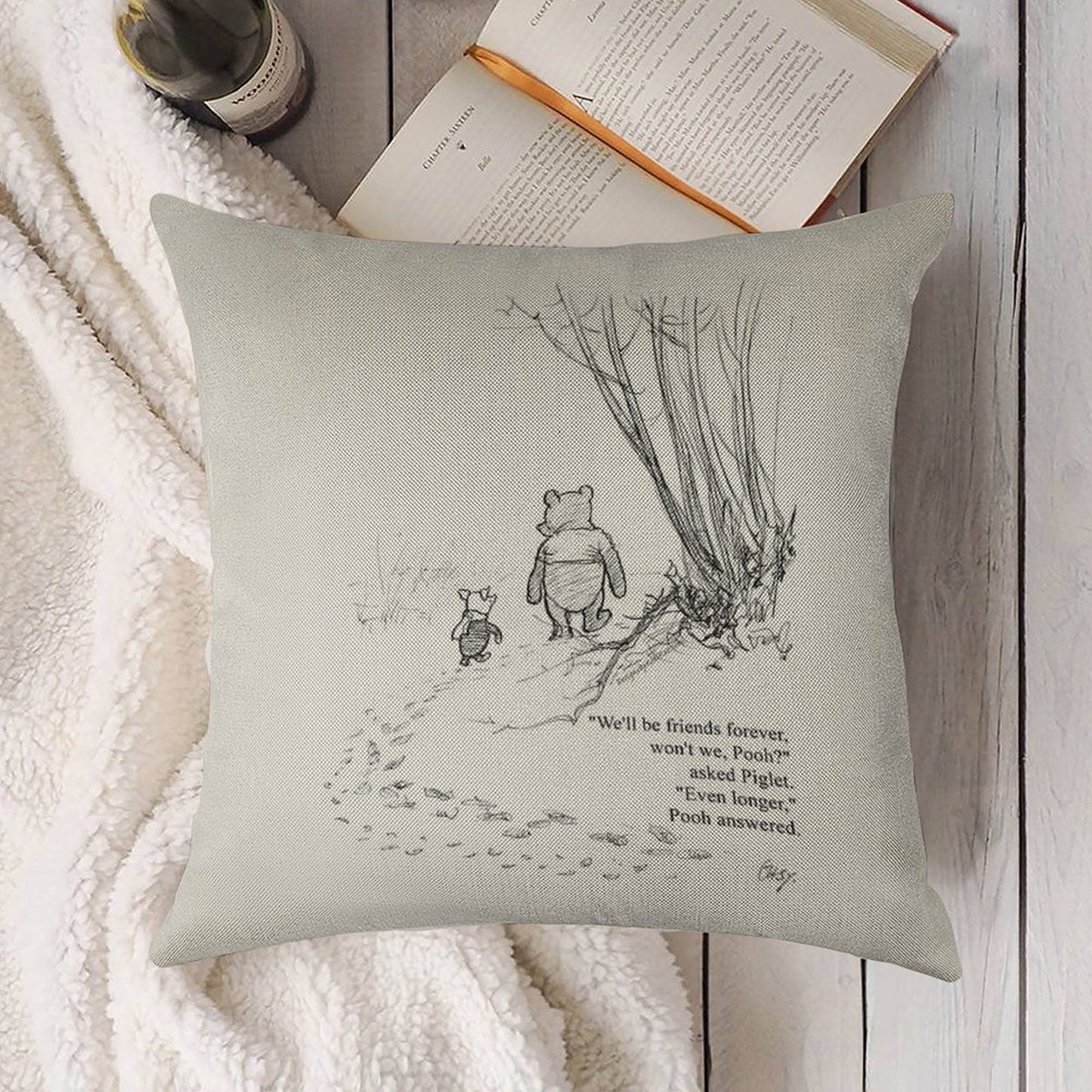 Winnie The Pooh & Piglet Friends Forever Linen Throw Pillow Cover