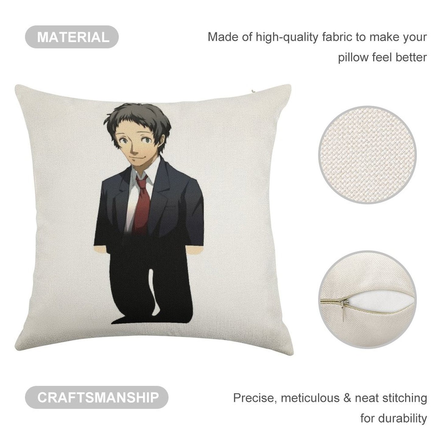 Adachi From Persona Linen Throw Pillow Cover