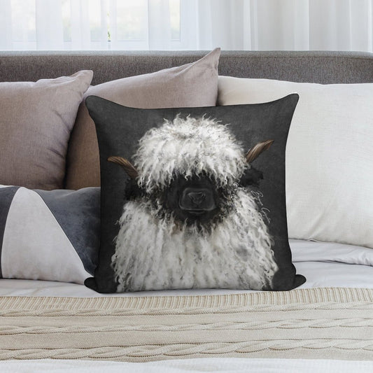 Bo Sheep. Valais Blacknose Sheep. Soft Fade-Resistant Throw Pillow