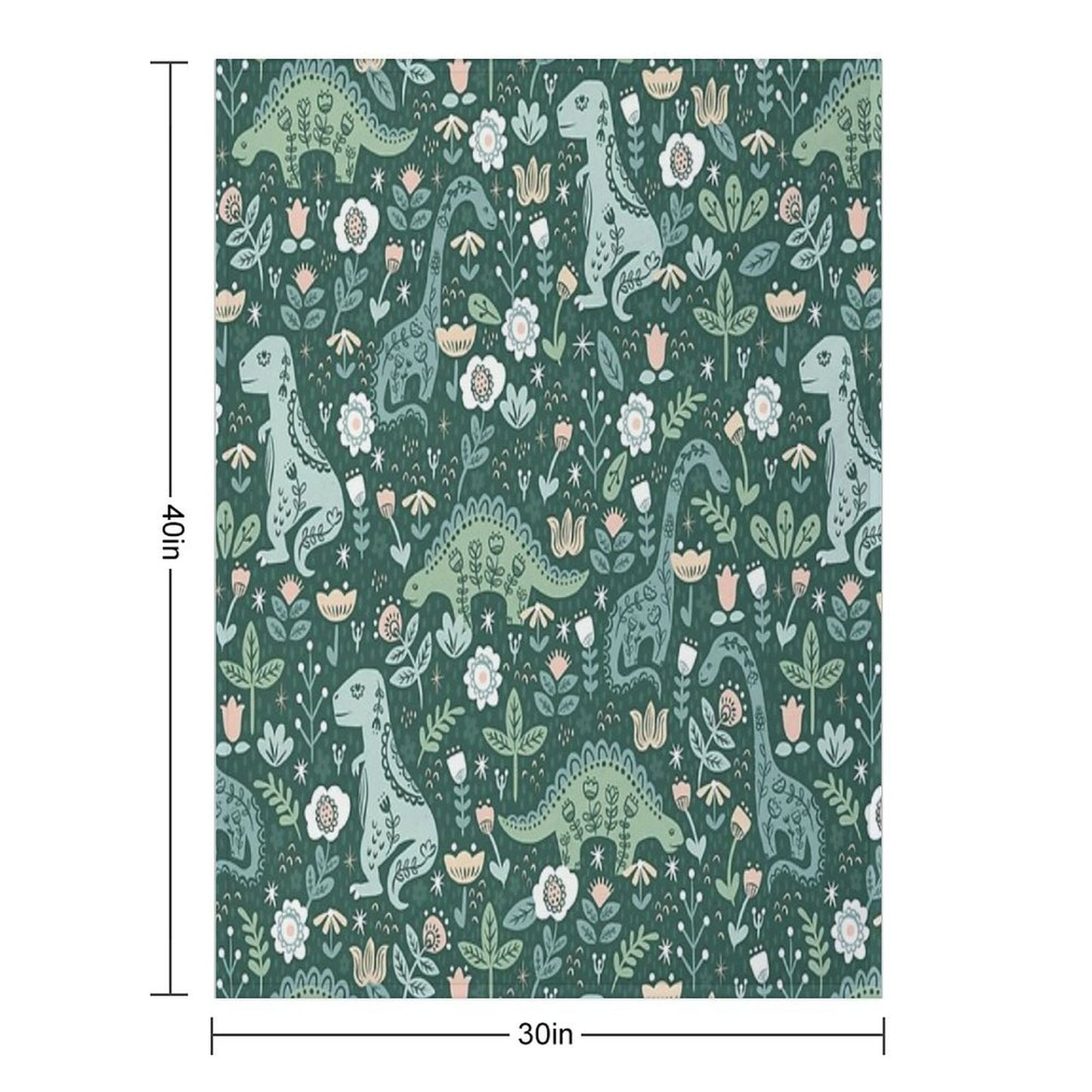 Folk Floral Dinosaur Throw Blanket