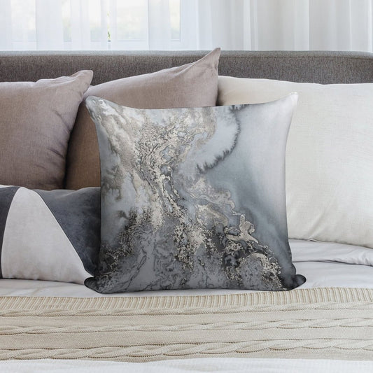 Gray Silver Snow Marble Print Soft Short Plush Fabric Throw Pillow