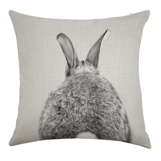 Rabbit Tail - Black & White Linen Throw Pillow Cover