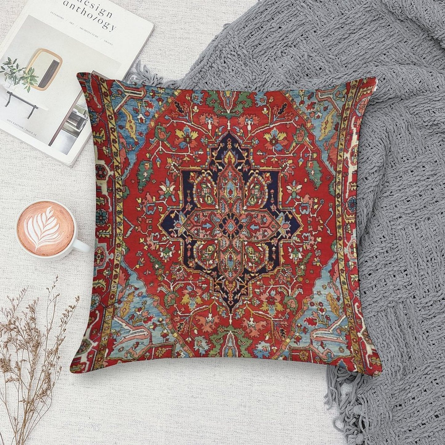 Heriz Persian Carpet Print Soft Luxury Feel Throw Pillow