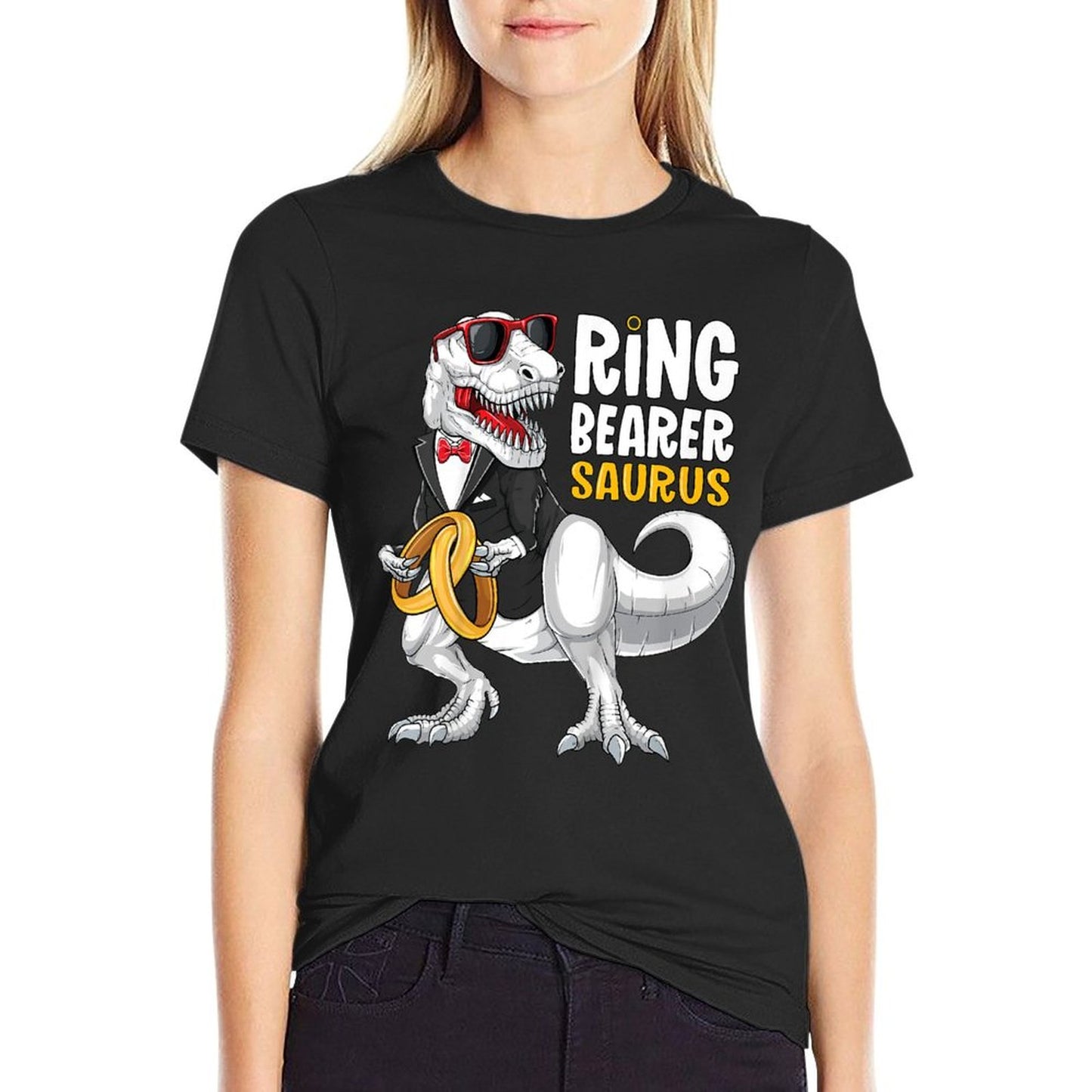 Kids Ring Bearer Saurus Shirt Tux T Rex Wedding Boys Ring Bearer T-Shirt