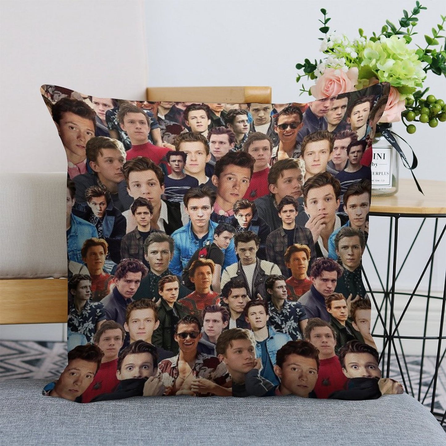 Tom Holland Collage Linen Throw Pillow Cover