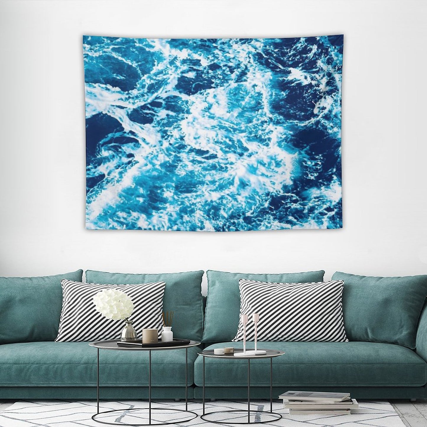 Turquoise Ocean Wave - Electric Marbled Seas Tapestry