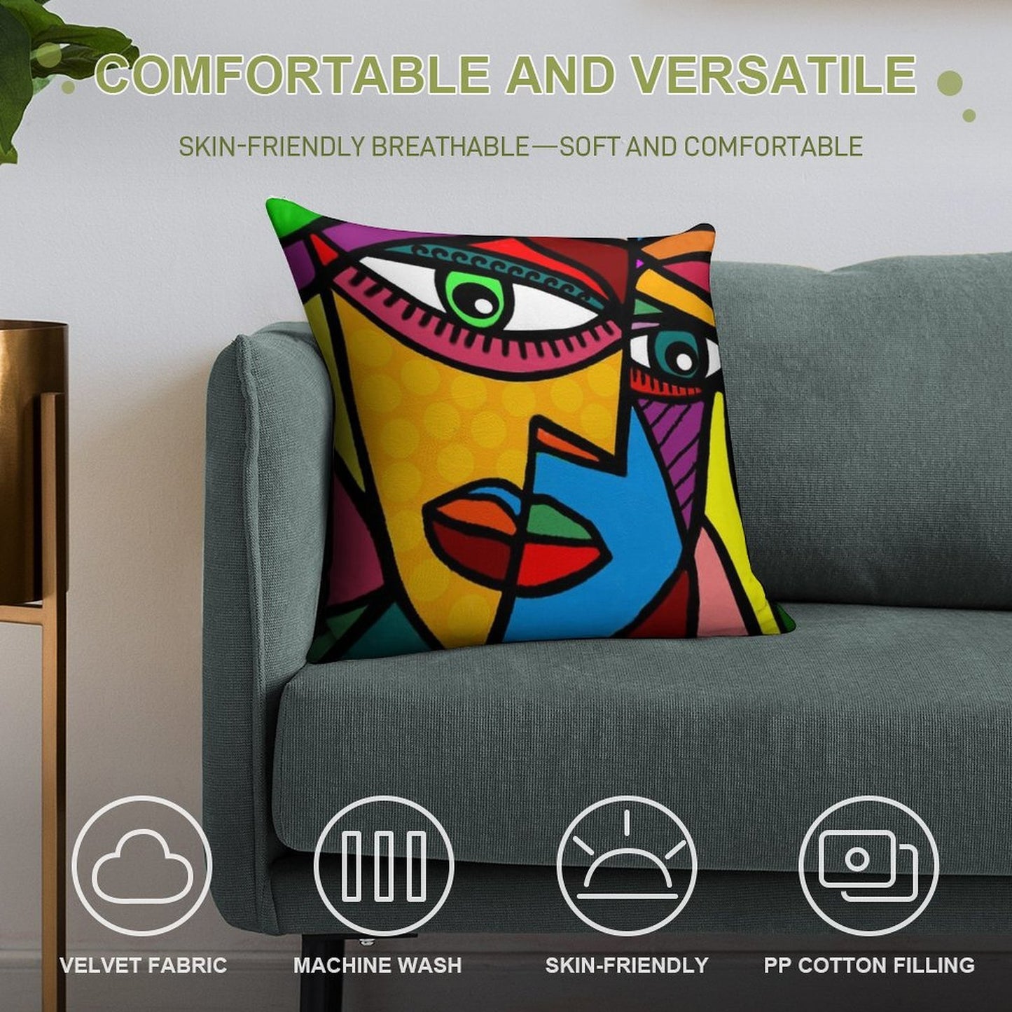 Funky Abstract Face Soft Anti-Pilling Throw Pillow