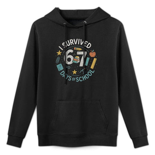 I Survived 6 7 Days of School – Funny 67 Meme Chalkboard Moisture-Wicking Hoodie