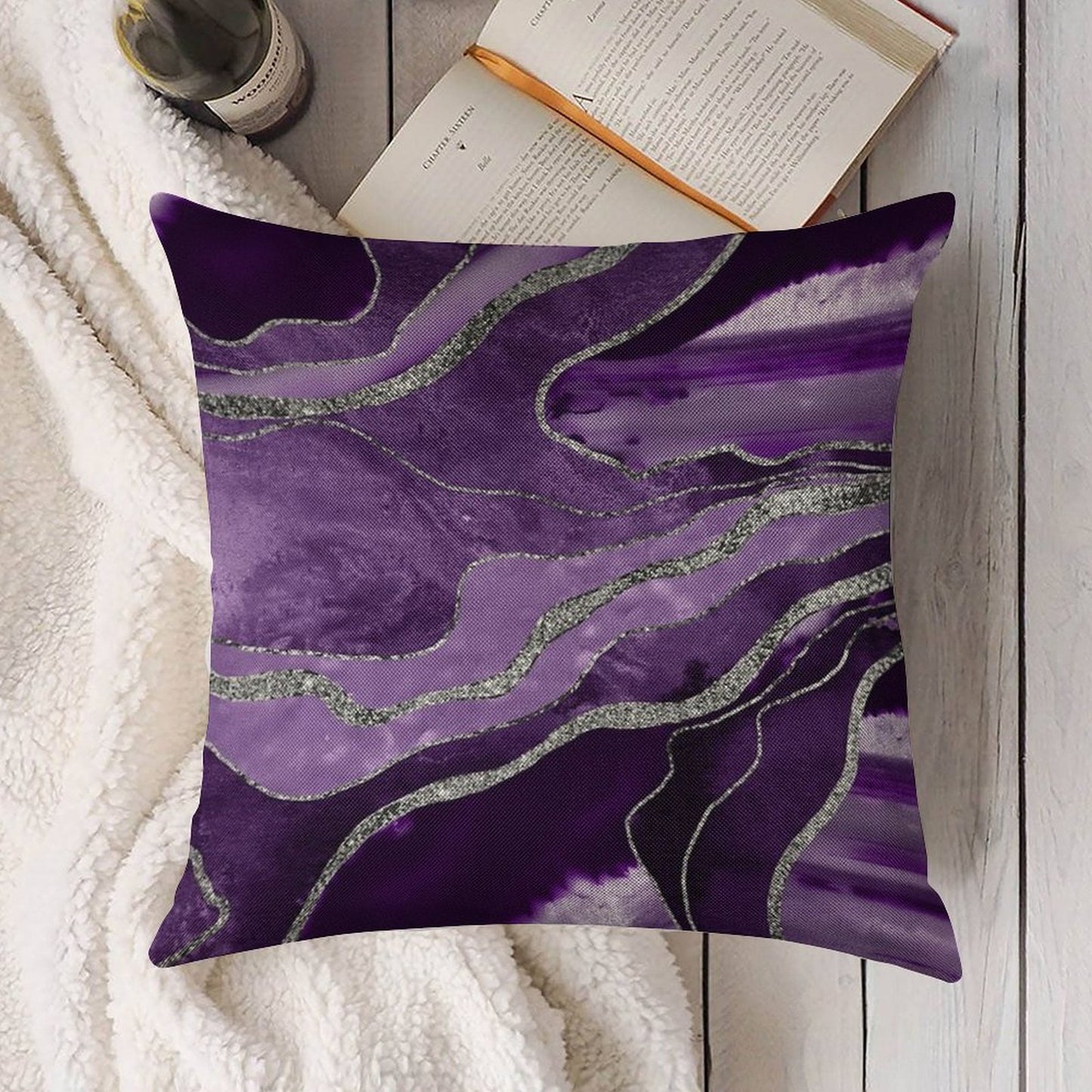 Purple Marble Agate Silver Glam #1 (Photo of Glitter Only - Not Reflective) Linen Throw Pillow Cover
