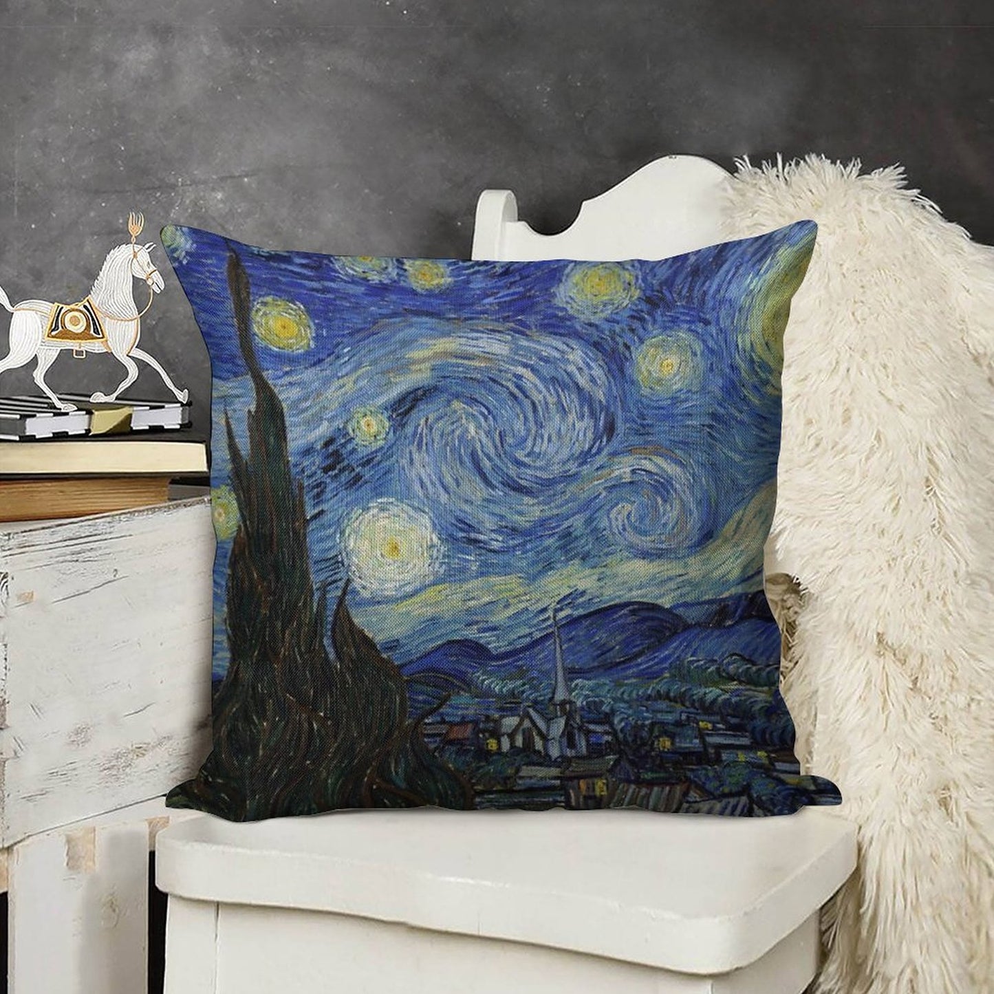 Starry Night - Vincent Van Gogh Linen Throw Pillow Cover