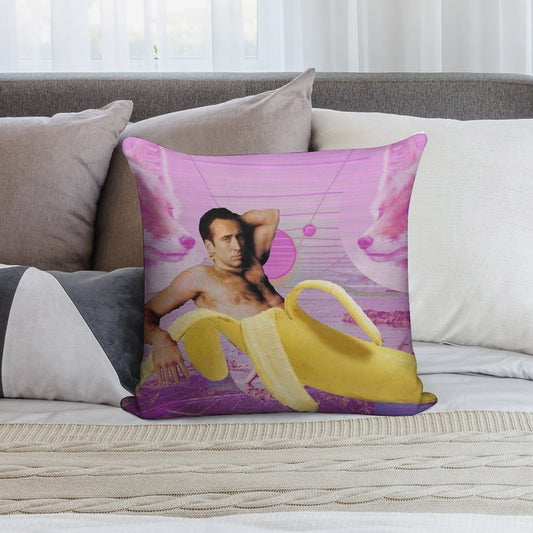 Nicholas Cage Banana Vaporwave Soft Luxury Feel Throw Pillow