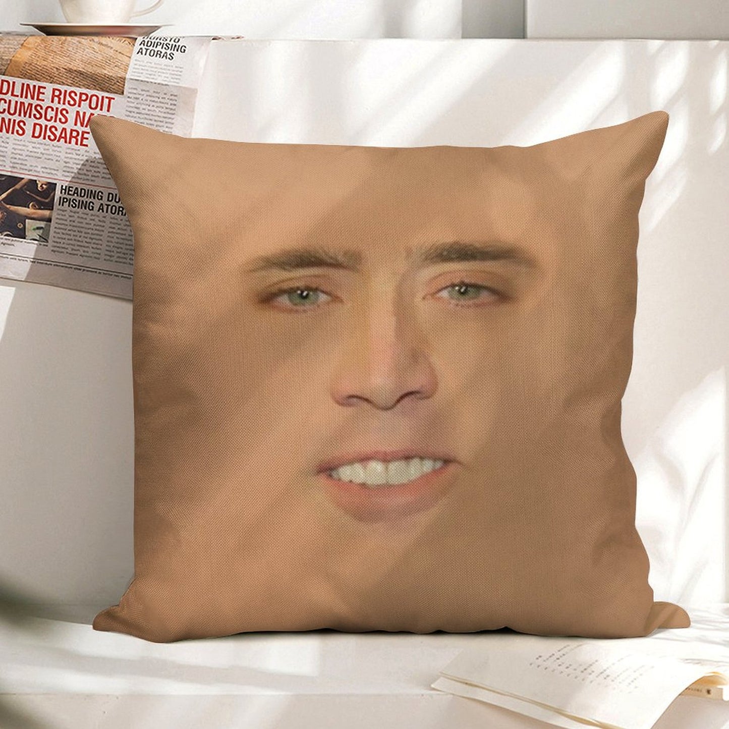 Nicolas Cage Giant Face Linen Throw Pillow Cover