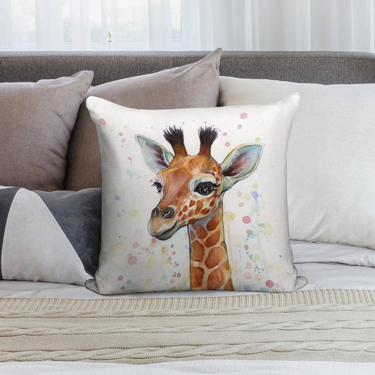 Baby Giraffe Watercolor Painting, Nursery Art Soft Fade-Resistant Throw Pillow