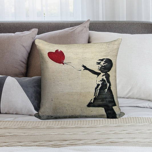 Banksy's Girl with A Red Balloon III Soft Washable Throw Pillow