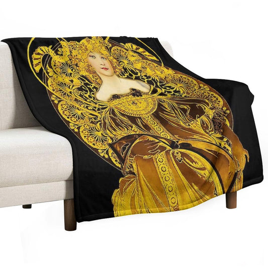A Touch of Gold Alphonse Mucha Throw Blanket