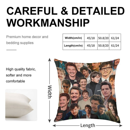 Pedro Pascal Photo Collage Linen Throw Pillow Cover