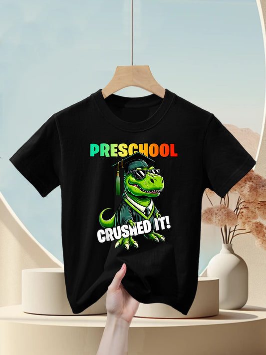 Graduation Preschool Dinosaur T Rex Crushed It Boys Grad Kids T-Shirt