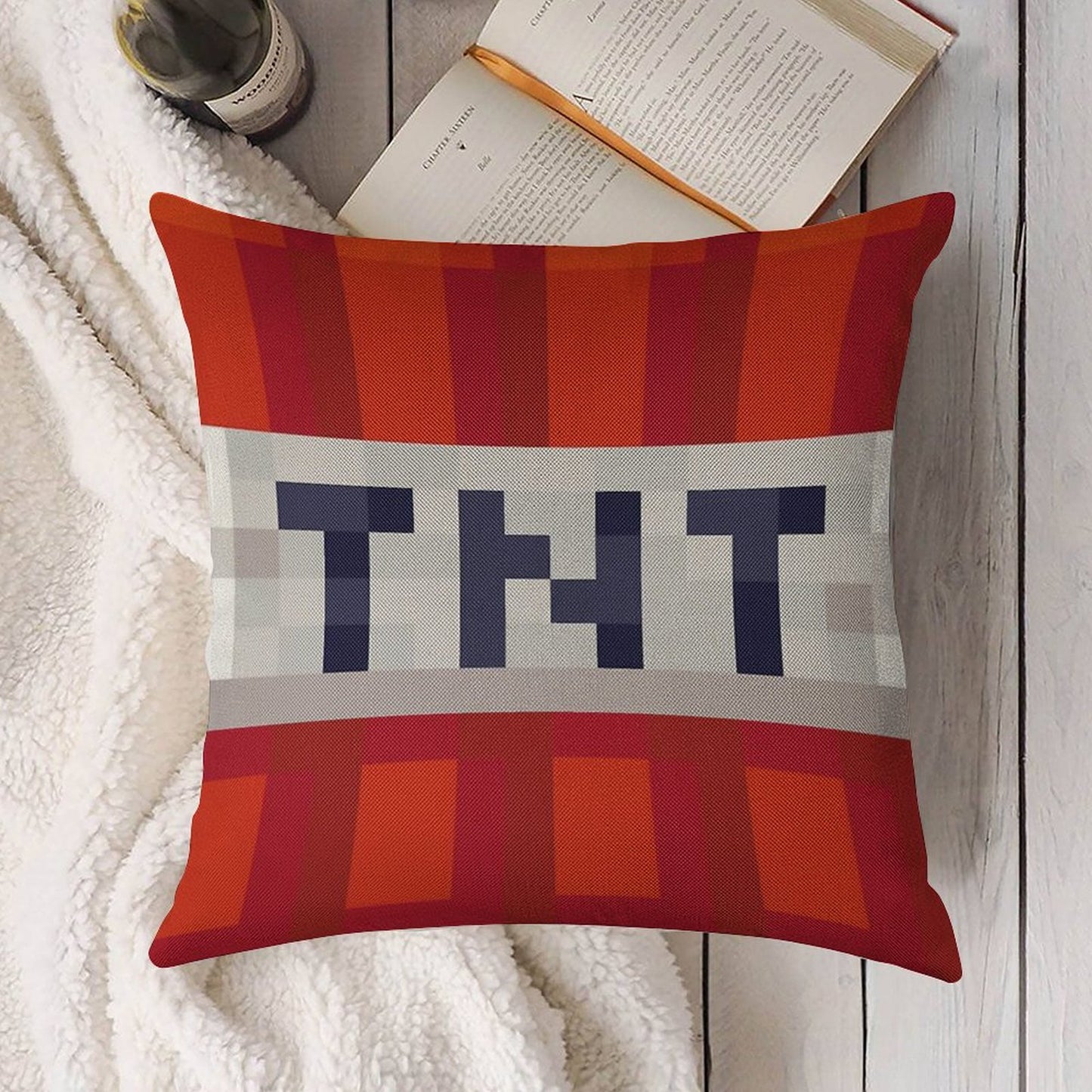 Minecraft TNT Block Linen Throw Pillow Cover