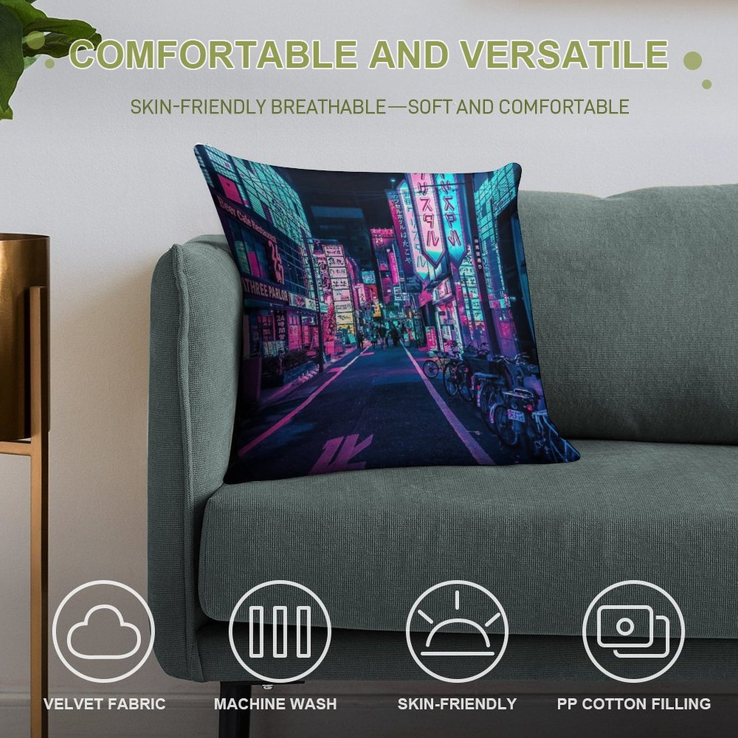 Tokyo - A Neon Wonderland Soft Anti-Pilling Throw Pillow