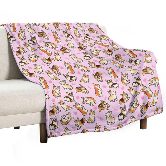 Lovey Corgis in Pink Throw Blanket