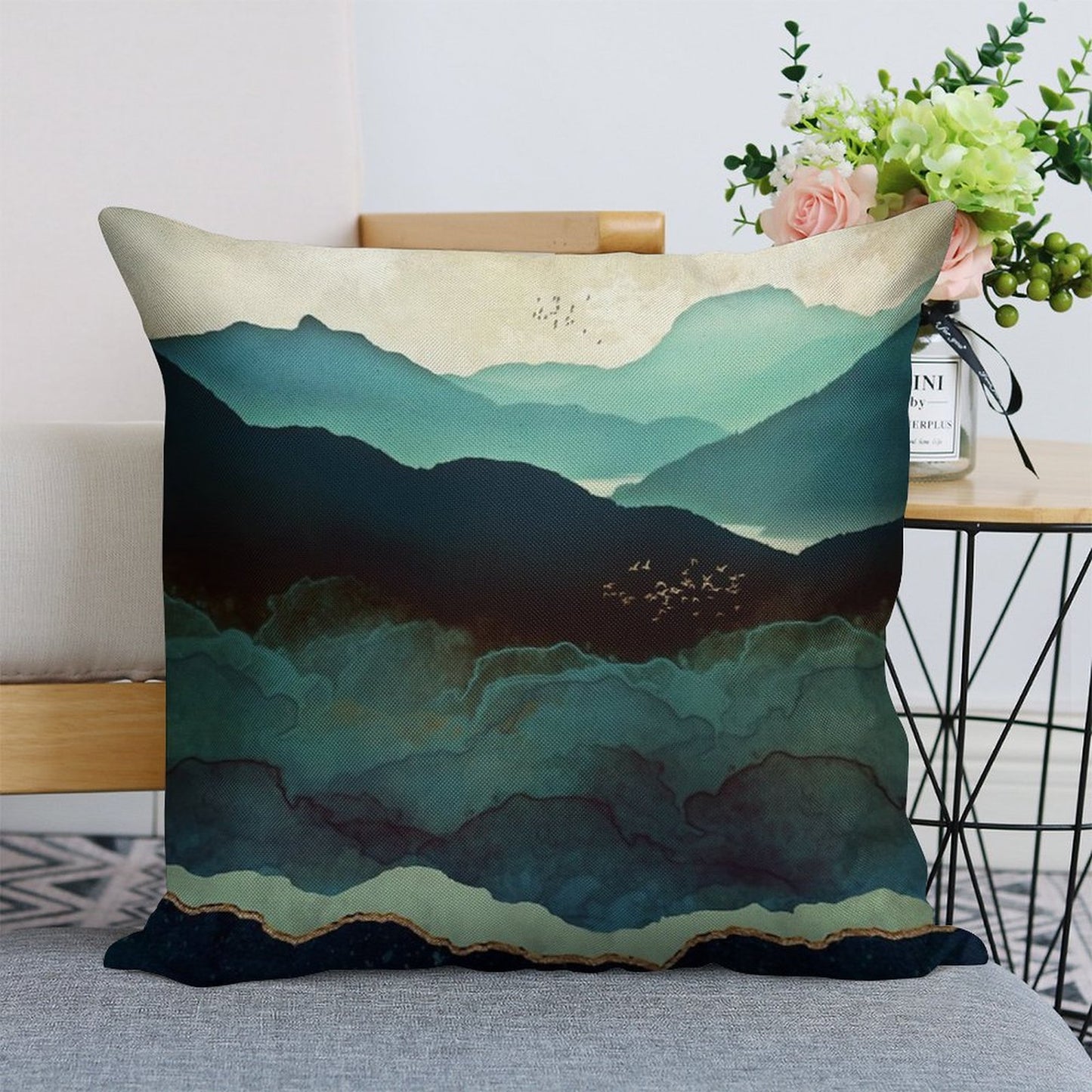 Indigo Mountains Linen Throw Pillow Cover