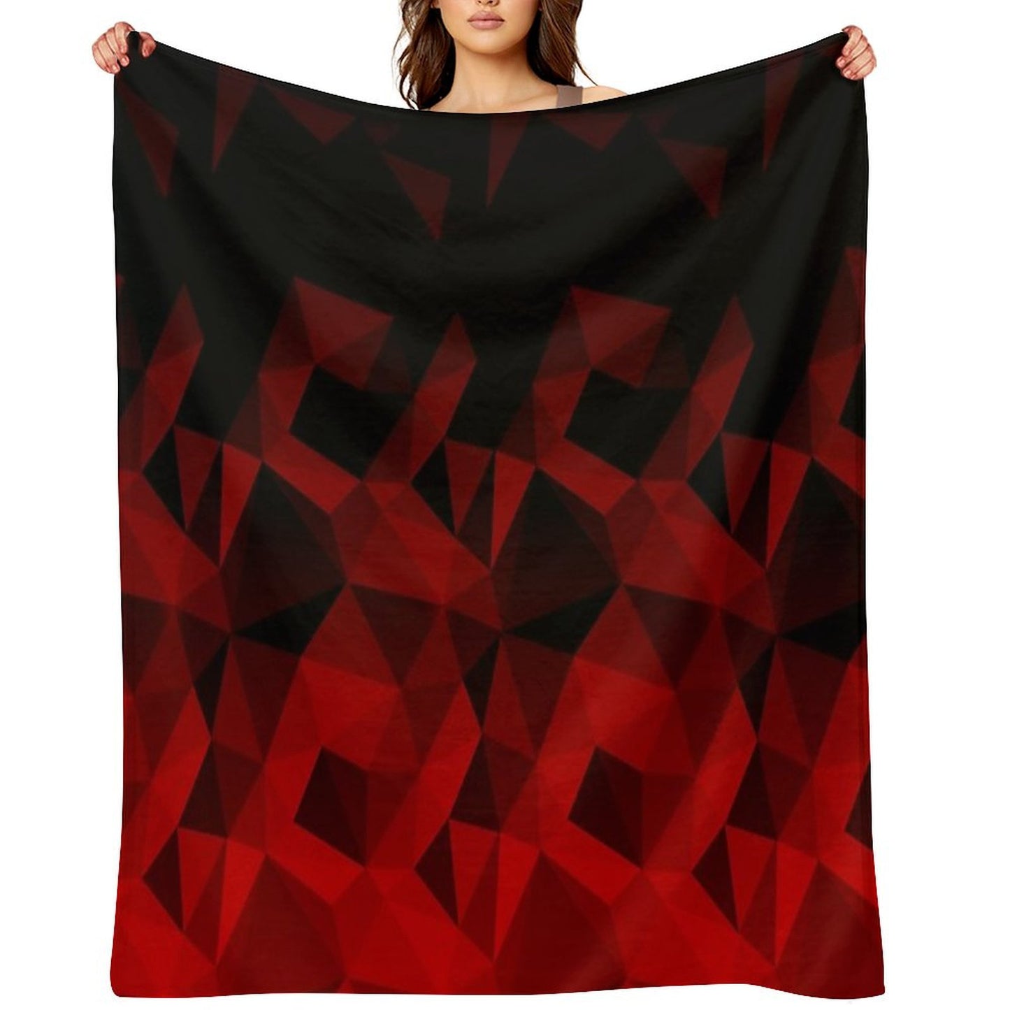 Abstract Polygonal Pattern .Red, Black Triangles. Throw Blanket