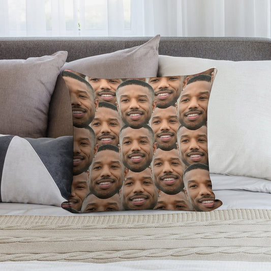 Michael B Jordan Heads Soft Short Plush Fabric Throw Pillow