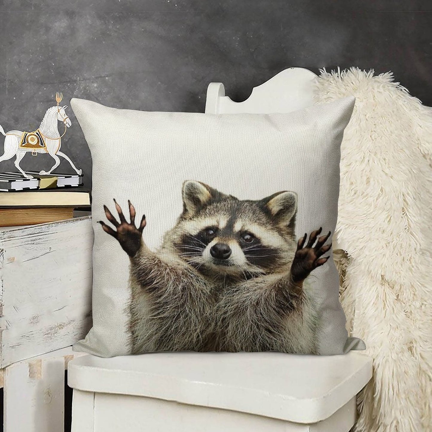 Racoon Linen Throw Pillow Cover