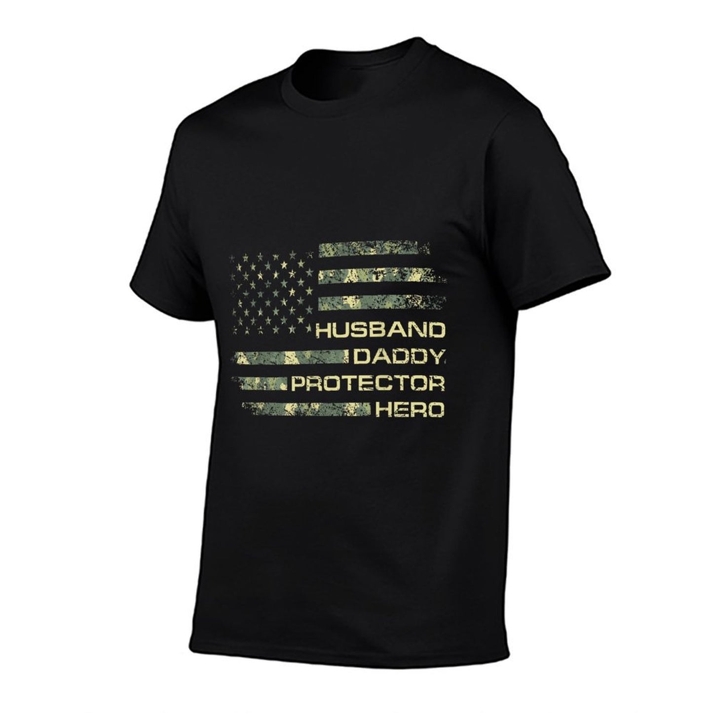 Husband Daddy Protector Hero Fathers Day Camo American Flag T-Shirt