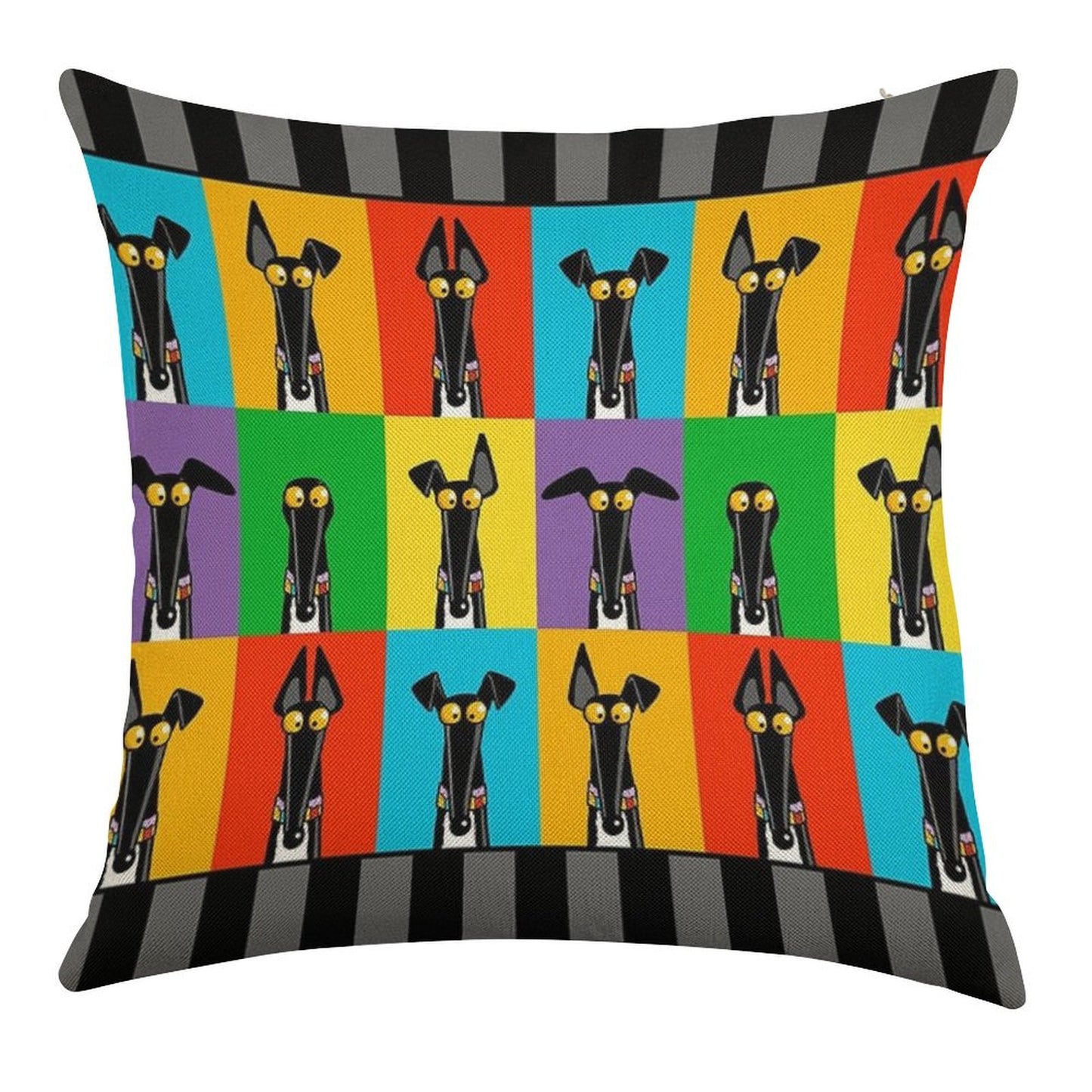 Greyhound Semaphore with Border Linen Throw Pillow Cover
